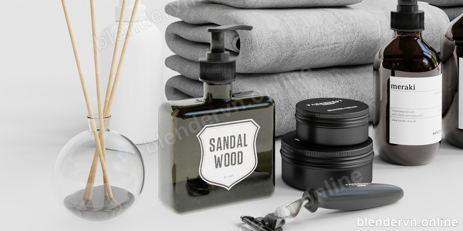 Model 3D Nội thất Bathroom Accessories 4 cho Blender archviz — file .blend, vật liệu PBR Cycles