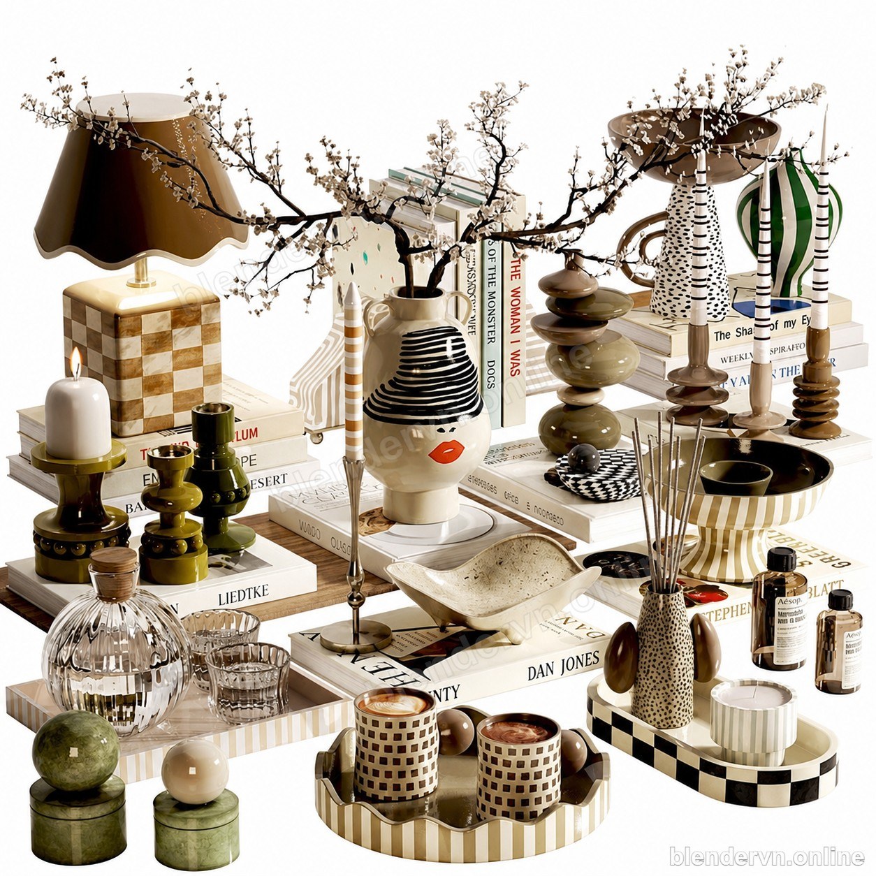 Model 3D Trang trí Modern Scandinavian Decor Set cho Blender archviz — file .blend, vật liệu PBR Cycles