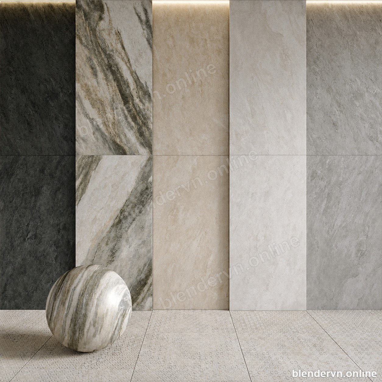 Model 3D Vật liệu & Texture Arden Five-Stone Slab Display cho Blender archviz — file .blend, vật liệu PBR Cycles