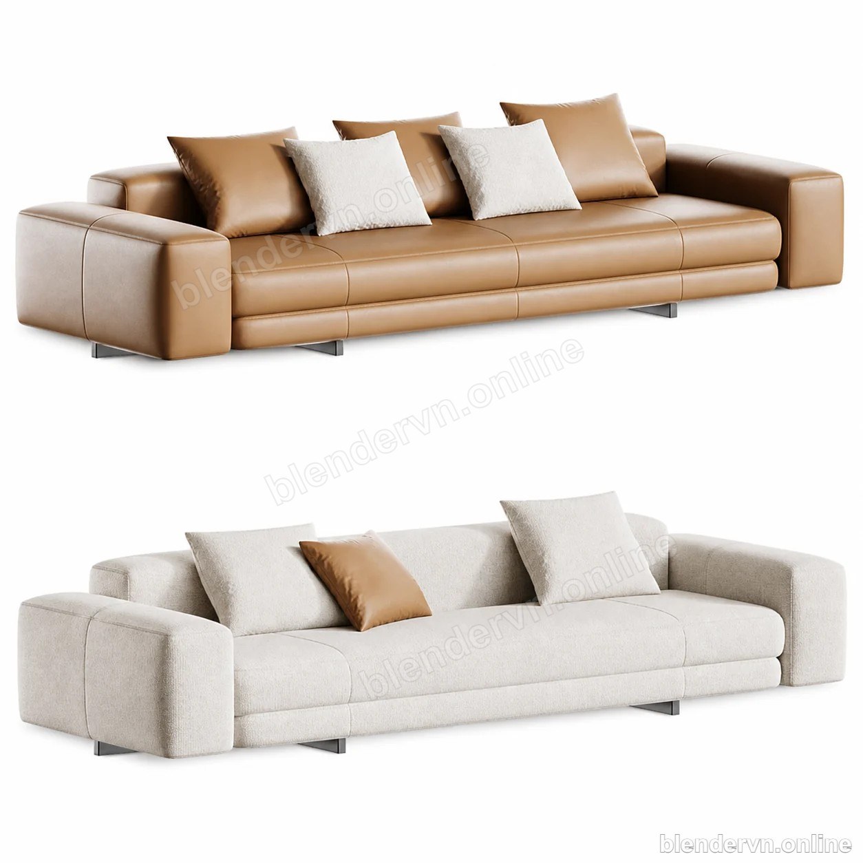 Model 3D Nội thất Modern Beige Leather Couch Set cho Blender archviz — file .blend, vật liệu PBR Cycles