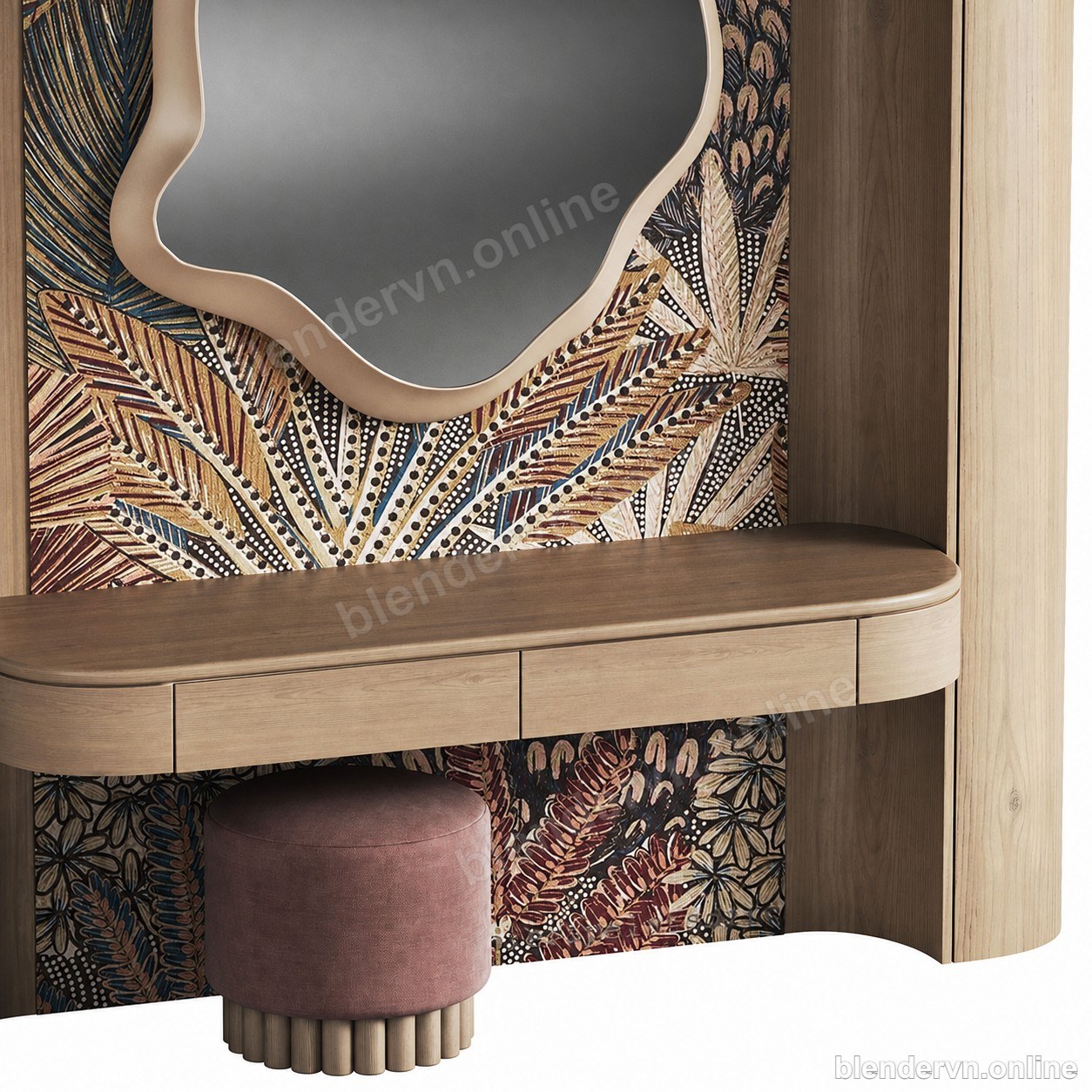 Model 3D Nội thất Botanical Mirror Console Set cho Blender archviz — file .blend, vật liệu PBR Cycles