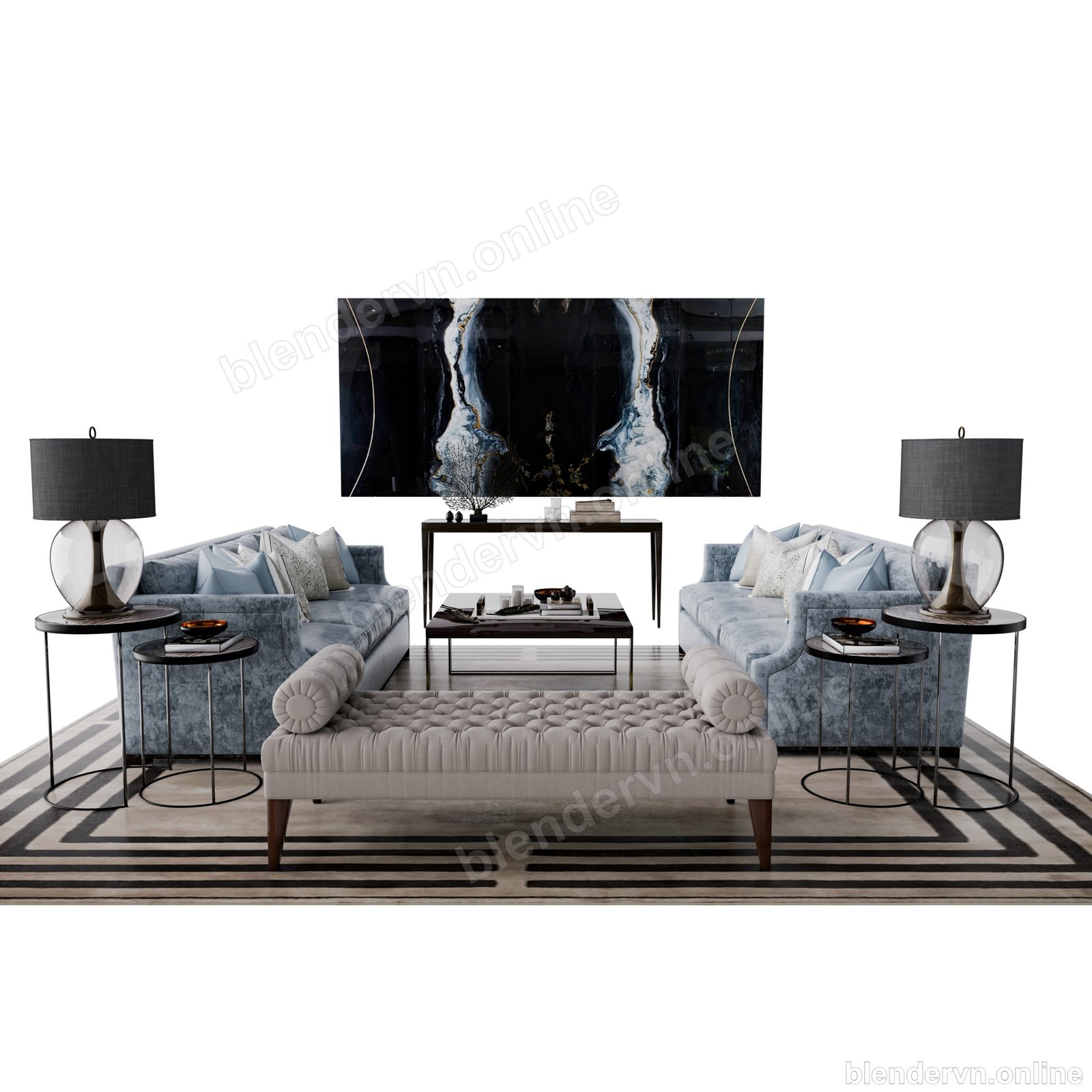 Model 3D Nội thất Modern Luxury Living Room Collection cho Blender archviz — file .blend, vật liệu PBR Cycles