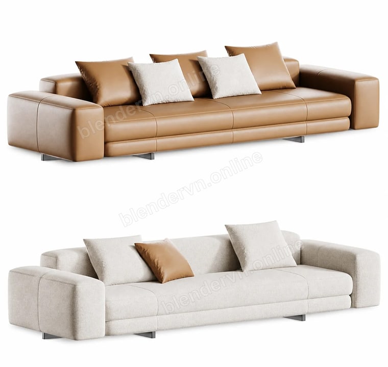 Modern Beige Leather Couch Set