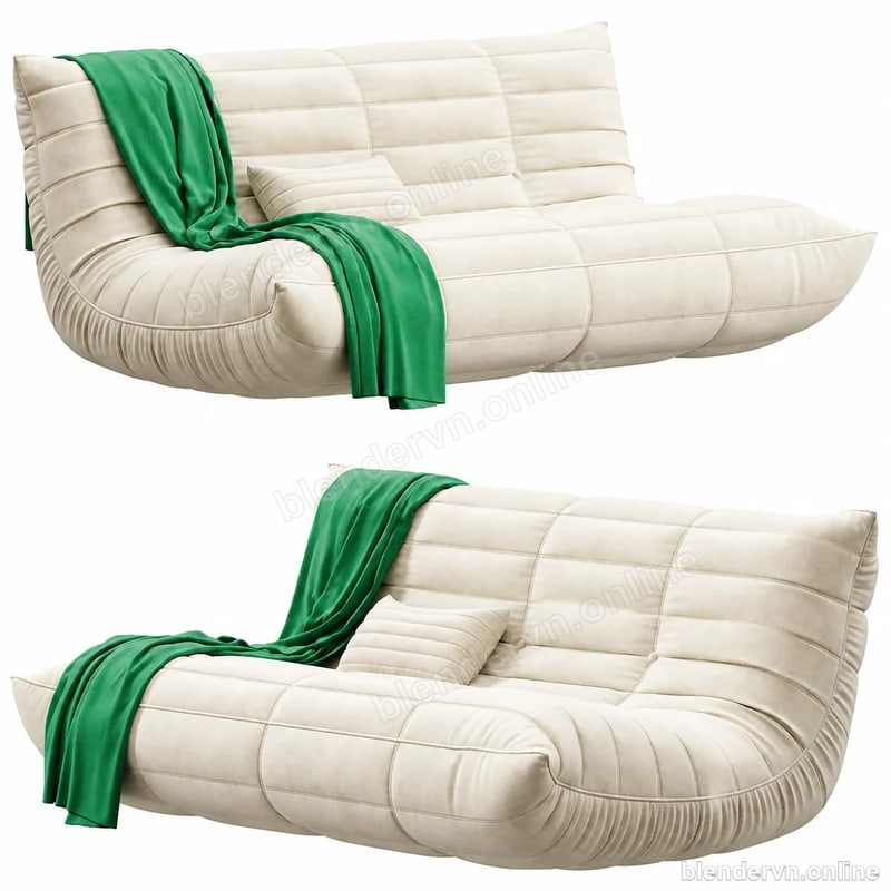 Sofa trắng kèm chăn xanh