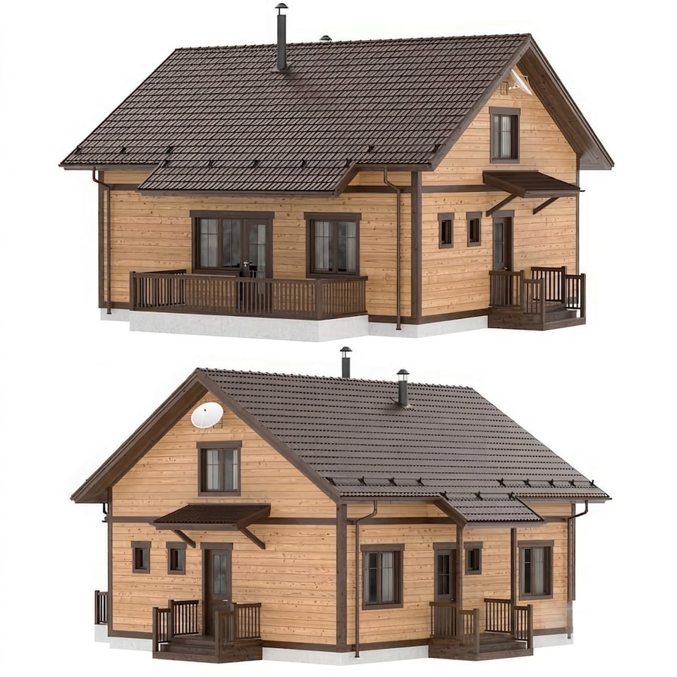 Model 3D Ngoại thất 3D Oasis - Country wooden house cho Blender archviz — file .blend, vật liệu PBR Cycles