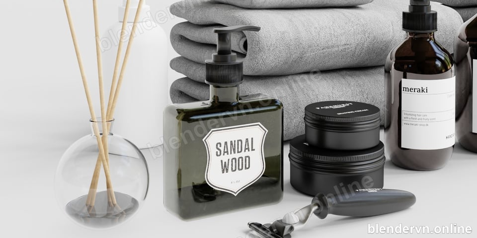 Model 3D Nội thất Bathroom Accessories 4 cho Blender archviz — file .blend, vật liệu PBR Cycles