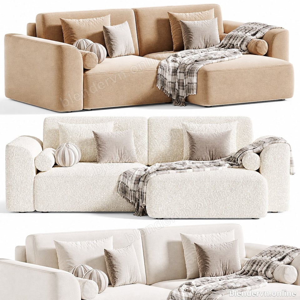 Model 3D Nội thất Sofa Corner Space boucle cho Blender archviz — file .blend, vật liệu PBR Cycles