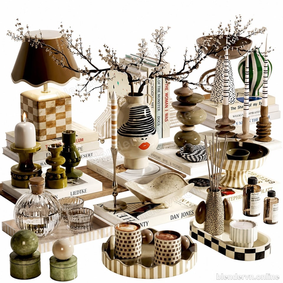 Model 3D Trang trí Modern Scandinavian Decor Set cho Blender archviz — file .blend, vật liệu PBR Cycles