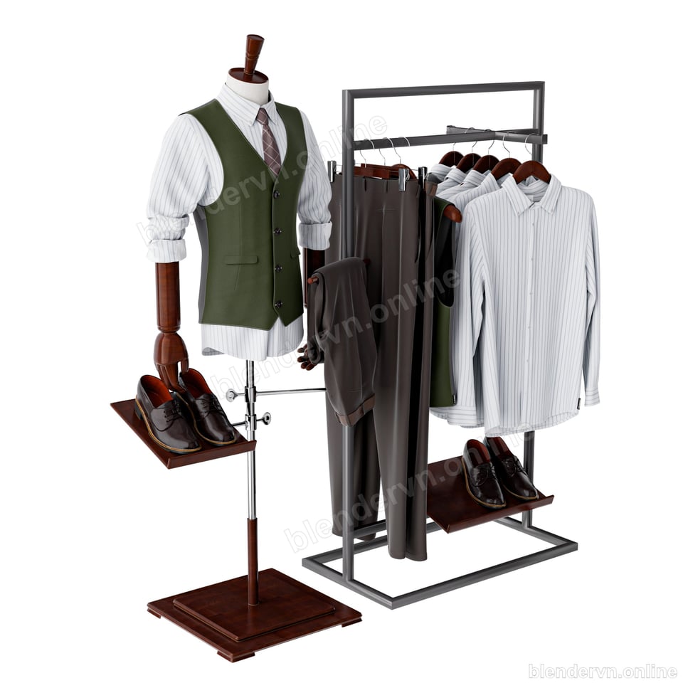 Model 3D Trang trí Modern Clothing Display Rack cho Blender archviz — file .blend, vật liệu PBR Cycles