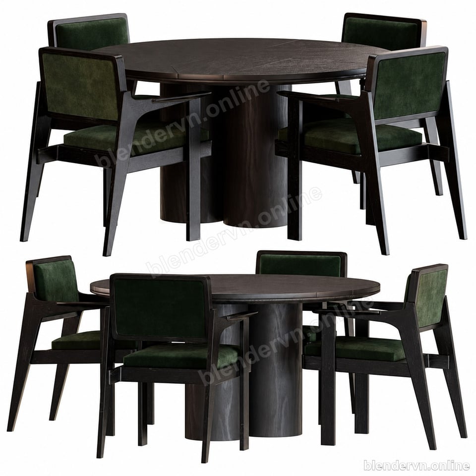 Model 3D Modern Round Dining Table Set cho Blender archviz — file .blend, vật liệu PBR Cycles