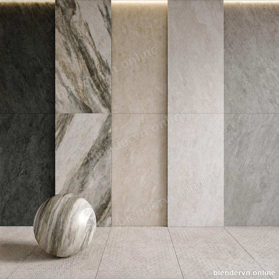 Model 3D Vật liệu & Texture Arden Five-Stone Slab Display cho Blender archviz — file .blend, vật liệu PBR Cycles