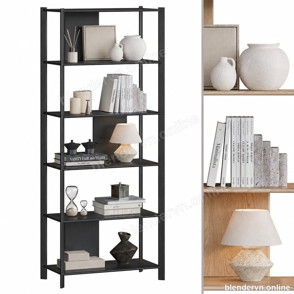 Model 3D Nội thất JÄTTESTA IKEA bookcase cho Blender archviz — file .blend, vật liệu PBR Cycles