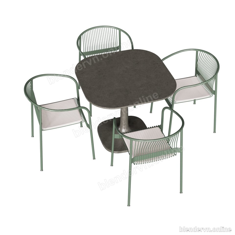 Model 3D Ngoại thất Modern Outdoor Dining Set with Wicker Chairs cho Blender archviz — file .blend, vật liệu PBR Cycles