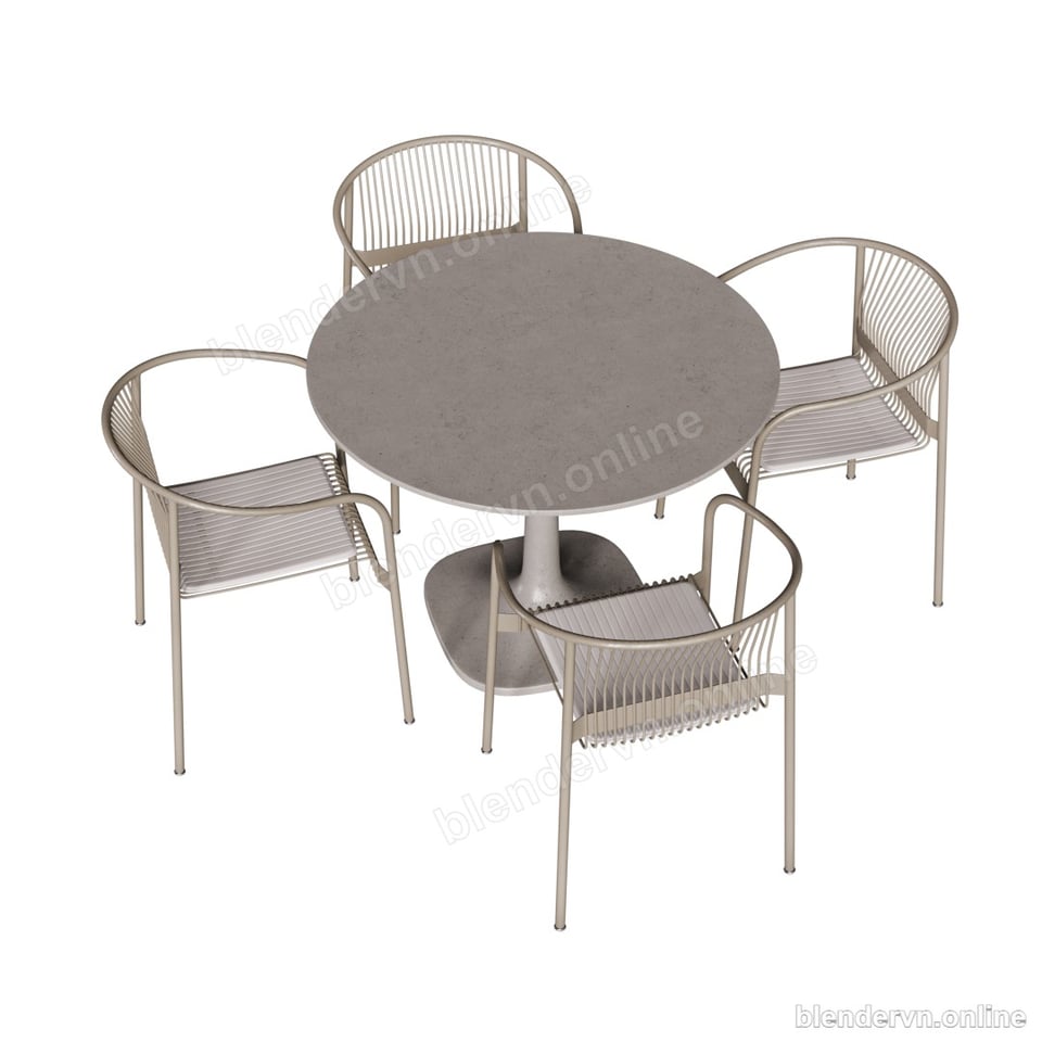 Model 3D Ngoại thất Modern Outdoor Dining Set with Wicker Chairs cho Blender archviz — file .blend, vật liệu PBR Cycles (góc nhìn 2)
