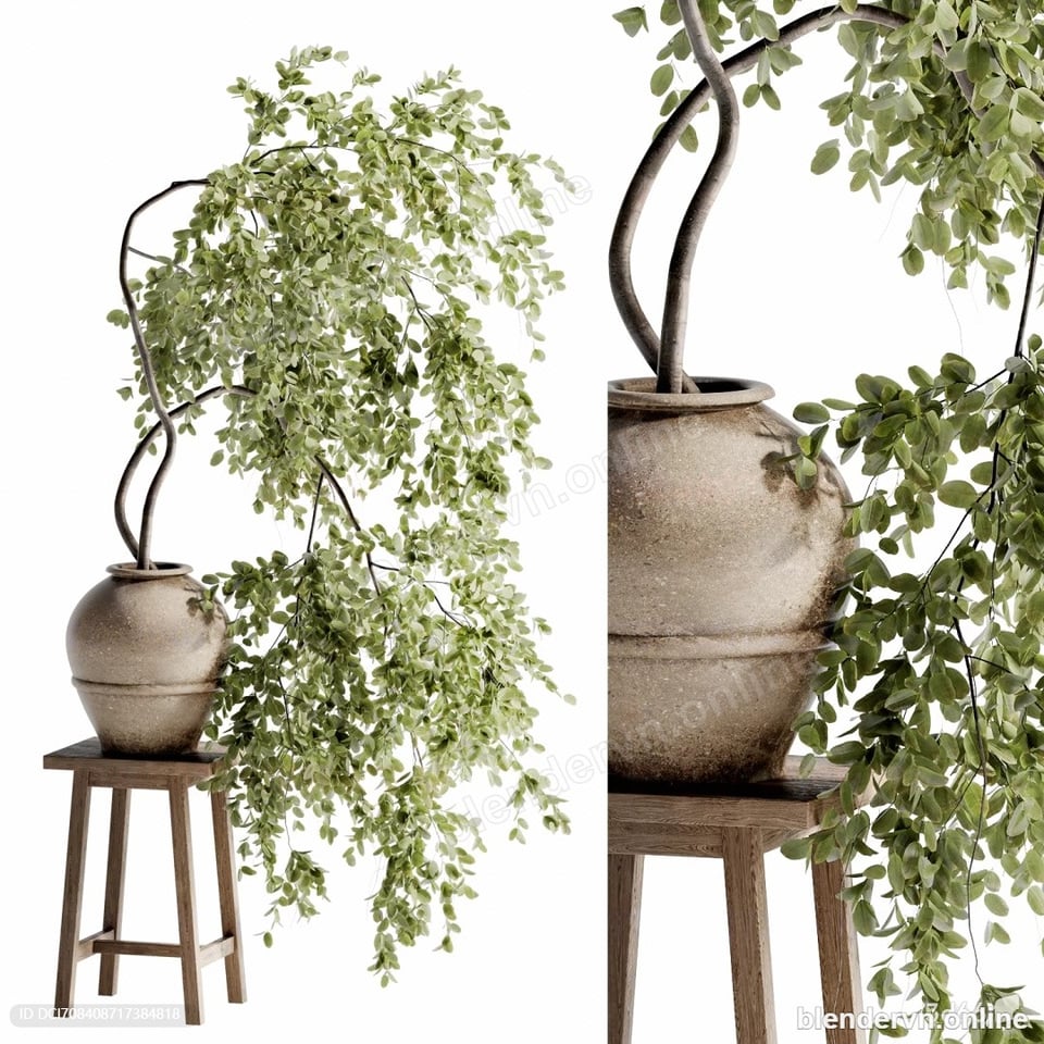 Model 3D Trang trí Modern Ceramic Vase, Potted Plant & Small Table Set cho Blender archviz — file .blend, vật liệu PBR Cycles