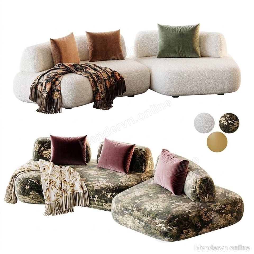 Model 3D Nội thất Modern & Classic Sofa Scandinavian cho Blender archviz — file .blend, vật liệu PBR Cycles