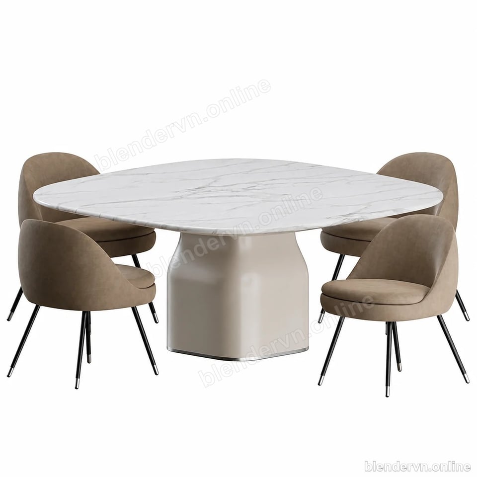 Model 3D Nội thất Modern Minimalist Dining Set with Marble Top cho Blender archviz — file .blend, vật liệu PBR Cycles