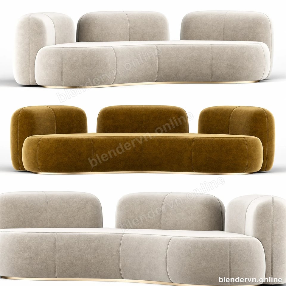 Model 3D Modern Minimalist Leather & Fabric Sofa cho Blender archviz — file .blend, vật liệu PBR Cycles