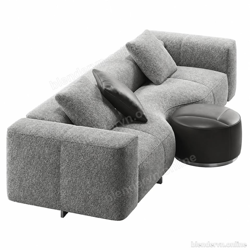 Model 3D Nội thất Yves Small Sofa Minotti cho Blender archviz — file .blend, vật liệu PBR Cycles (góc nhìn 2)