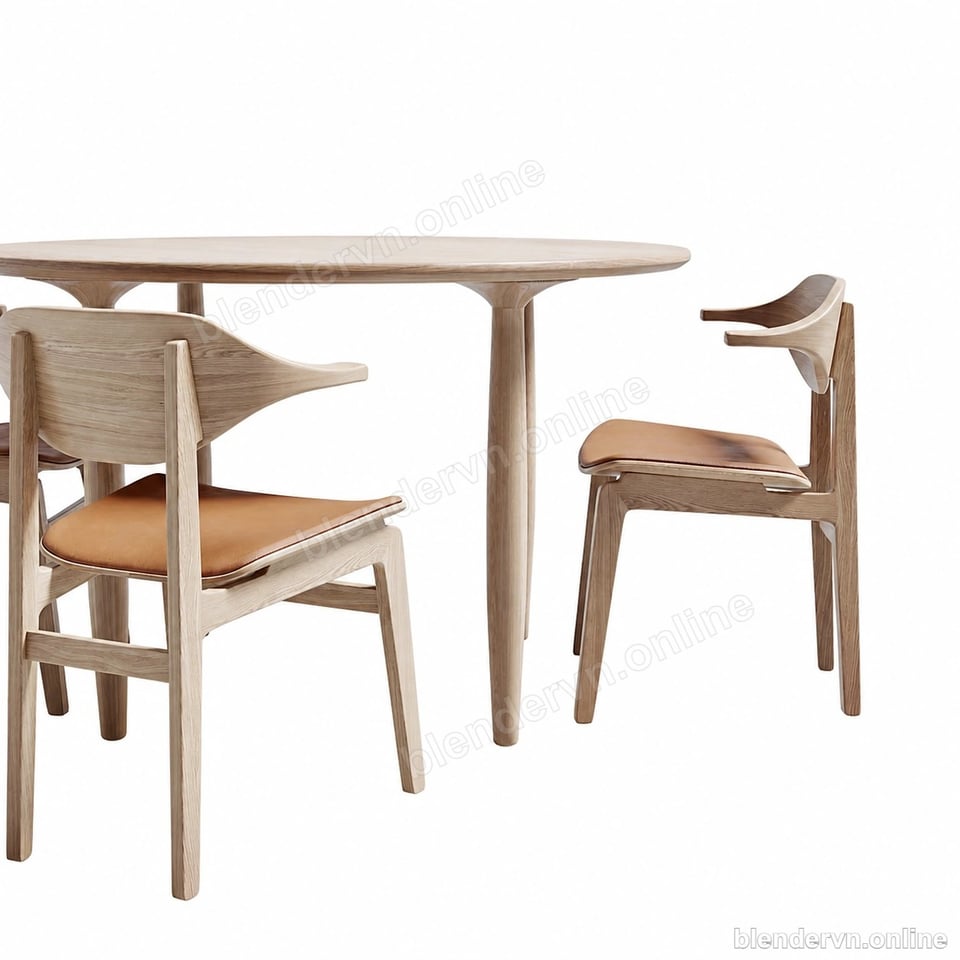Model 3D Nội thất Buffalo Dining Chair Oku Round Dining cho Blender archviz — file .blend, vật liệu PBR Cycles (góc nhìn 2)