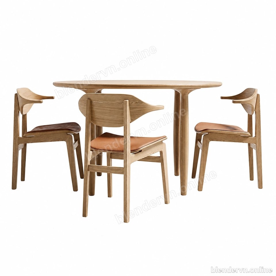 Model 3D Nội thất Buffalo Dining Chair Oku Round Dining cho Blender archviz — file .blend, vật liệu PBR Cycles (góc nhìn 3)