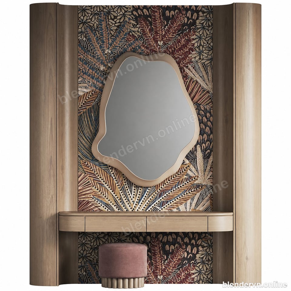 Model 3D Nội thất Botanical Mirror Console Set cho Blender archviz — file .blend, vật liệu PBR Cycles (góc nhìn 2)