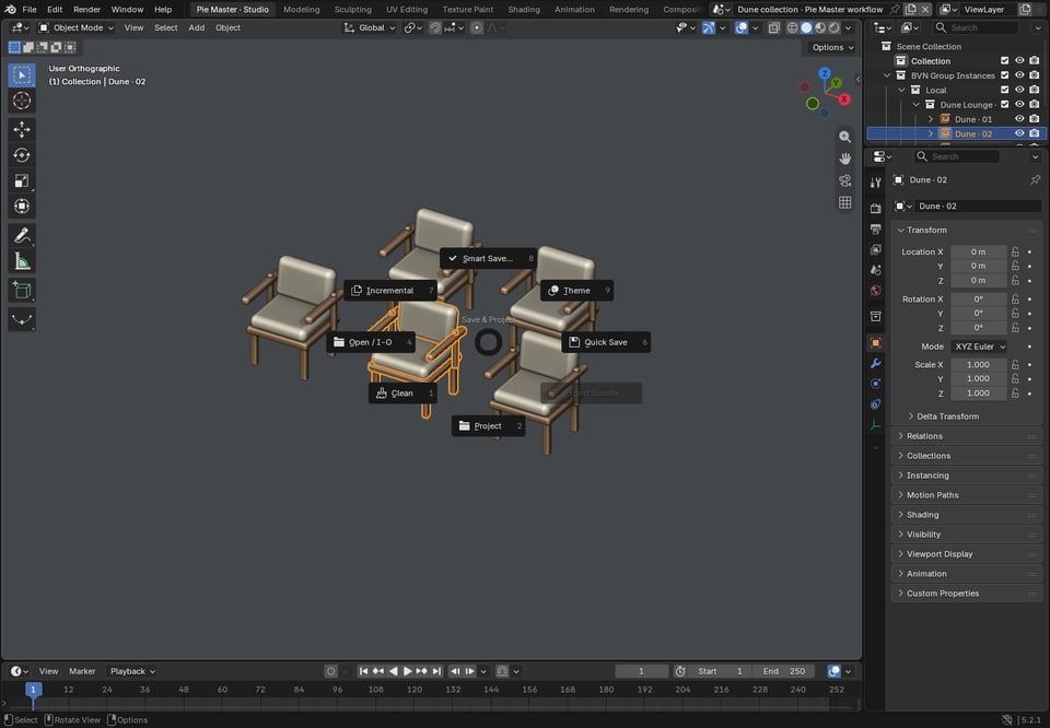 Save Pie Ctrl S của Pie Master với Smart Save, Project, Quick Save, Incremental, Clean và Export Bundle