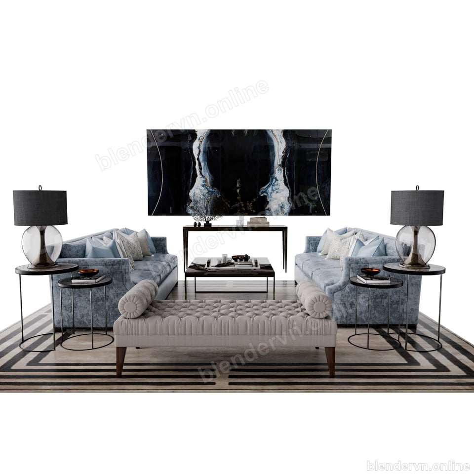 Model 3D Nội thất Modern Luxury Living Room Collection cho Blender archviz — file .blend, vật liệu PBR Cycles