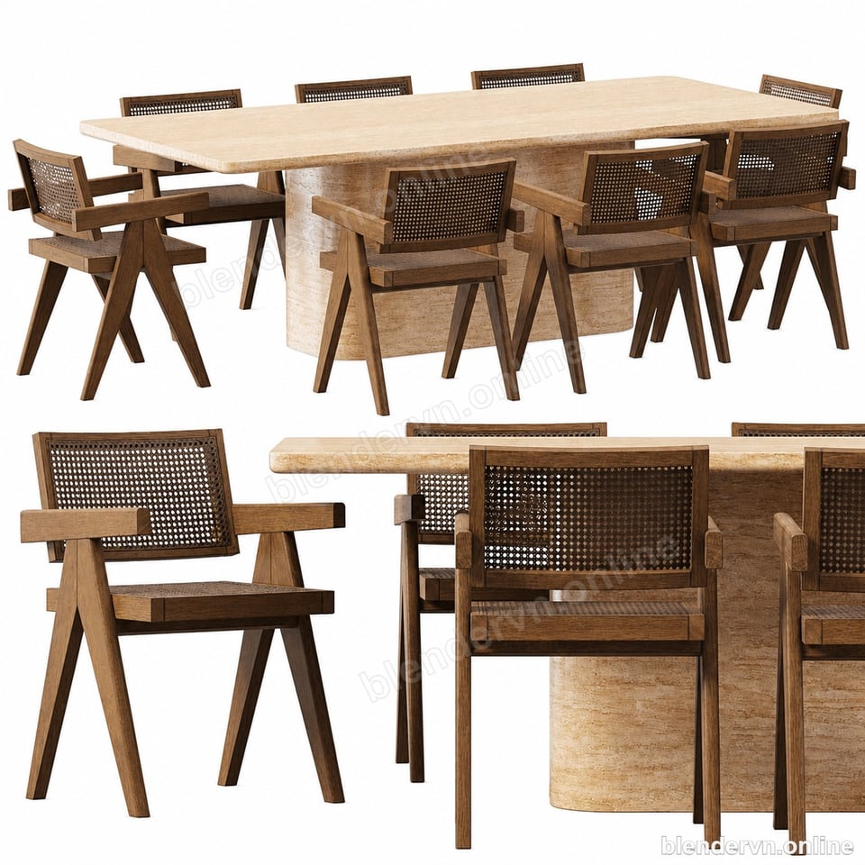 Model 3D Nội thất Verona Dinning Table W/8 Chair cho Blender archviz — file .blend, vật liệu PBR Cycles