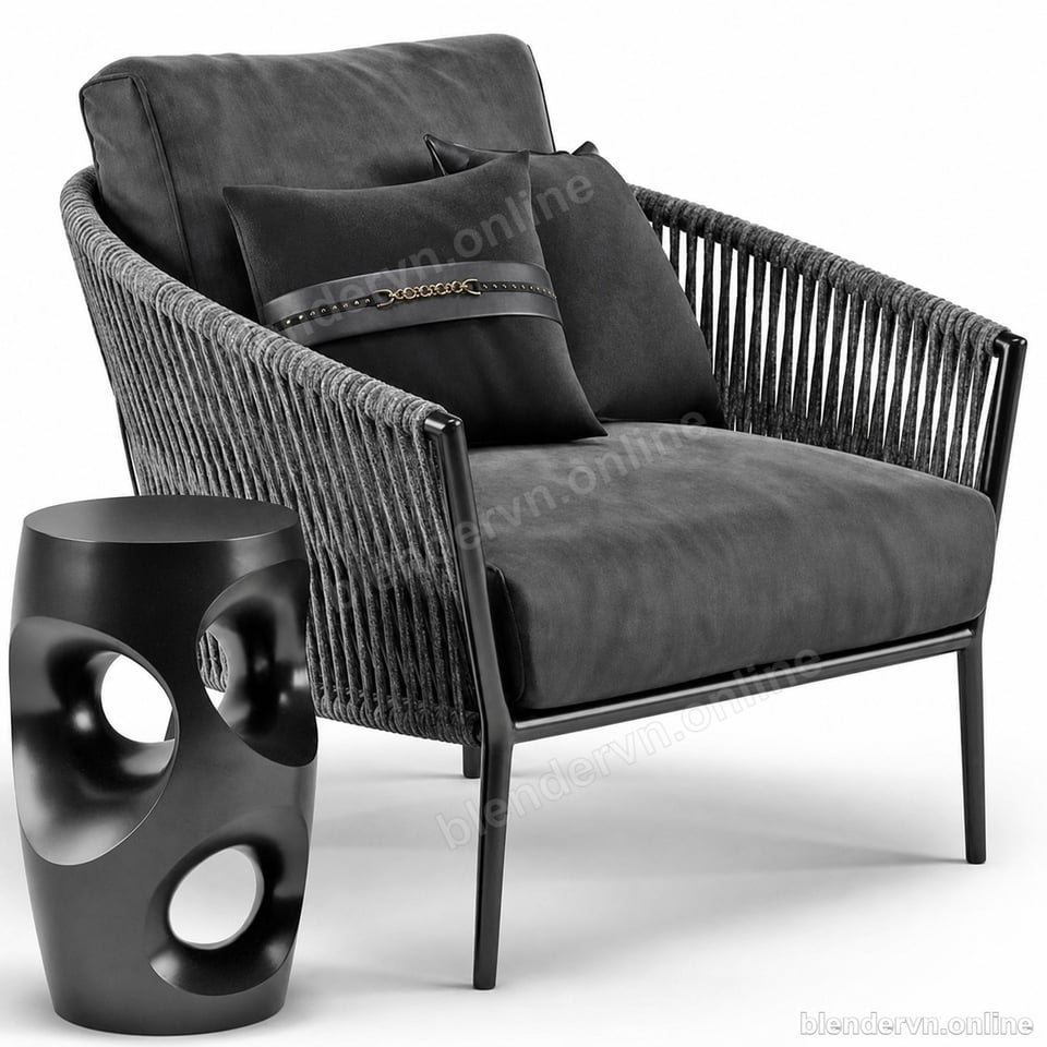 Model 3D Ngoại thất The Catalina Lounge Chair / Tape "Cord" Outdoor Armchair cho Blender archviz — file .blend, vật liệu PBR Cycles