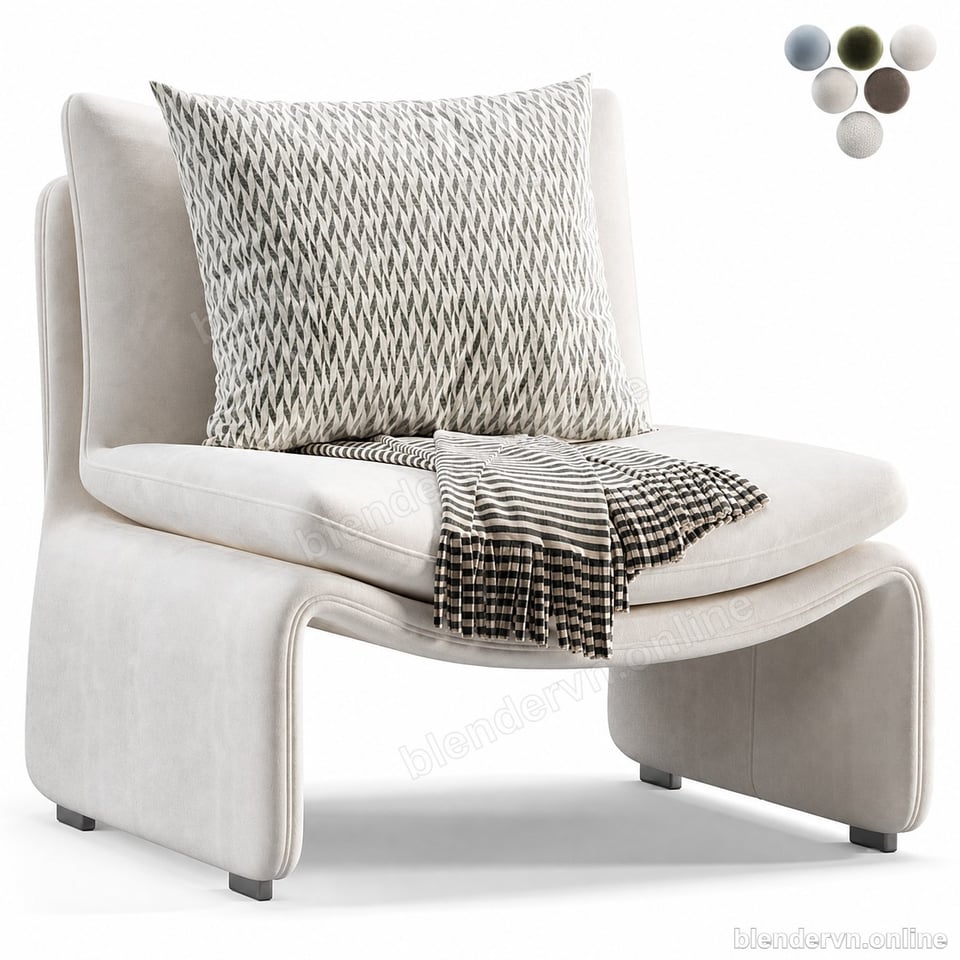 Model 3D Nội thất Maya White Faux Sheepskin Boucle Accent Chair cho Blender archviz — file .blend, vật liệu PBR Cycles
