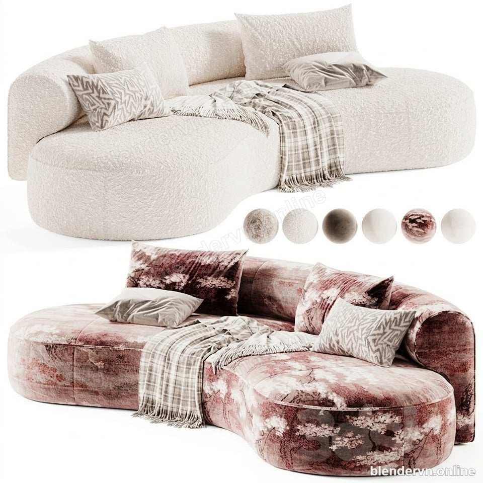 Model 3D Nội thất Natuzzi Italia Melody Sofa cho Blender archviz — file .blend, vật liệu PBR Cycles
